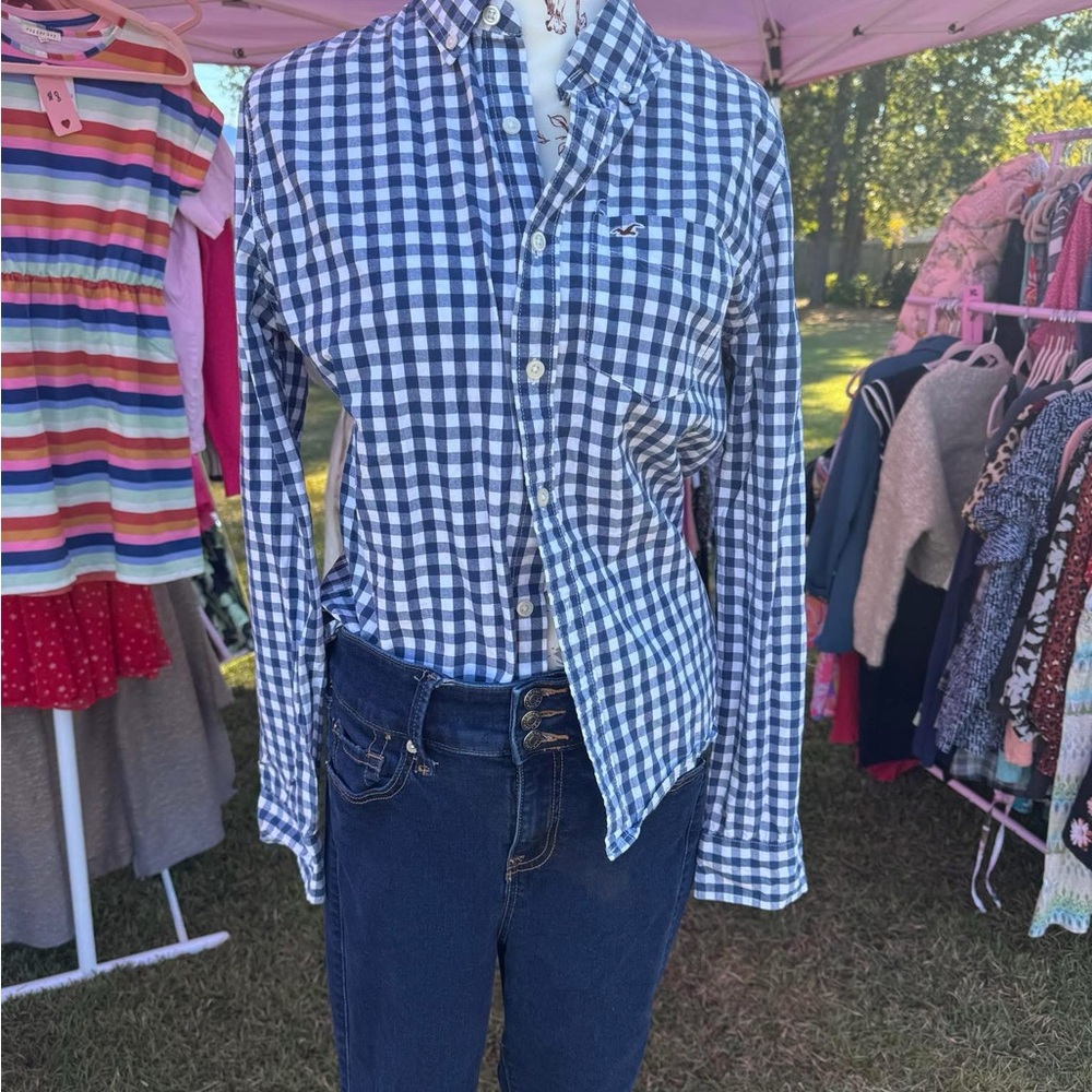 Hollister Blue and White Checkered Button-Up Shirt - Picture 1 of 1